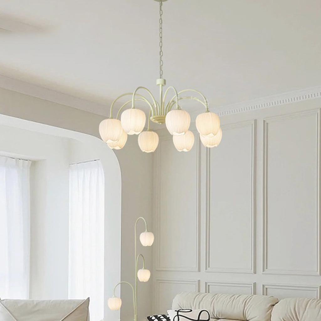 Chandelier Nordic Cream Branch Glass Tulip Flower Sitting Room