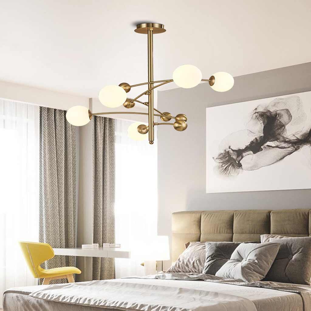 Chandelier Nordic Gold Metal White Glass Molecule Bedroom