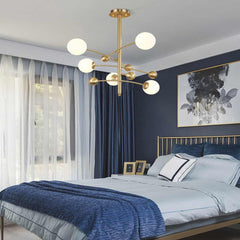 Chandelier Nordic Gold Metal White Glass Molecule Globe Bedroom