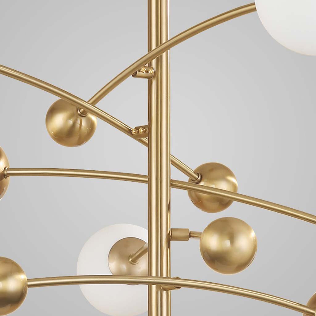 Chandelier Nordic Gold Metal White Glass Molecule Globe Detail