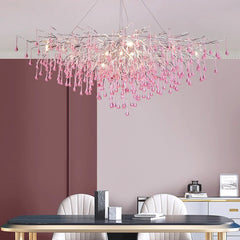 Chandelier Pink Crystal Glass Branch Raindrop Dining Room