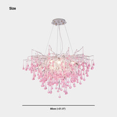 Chandelier Pink Crystal Glass Branch Raindrop Size