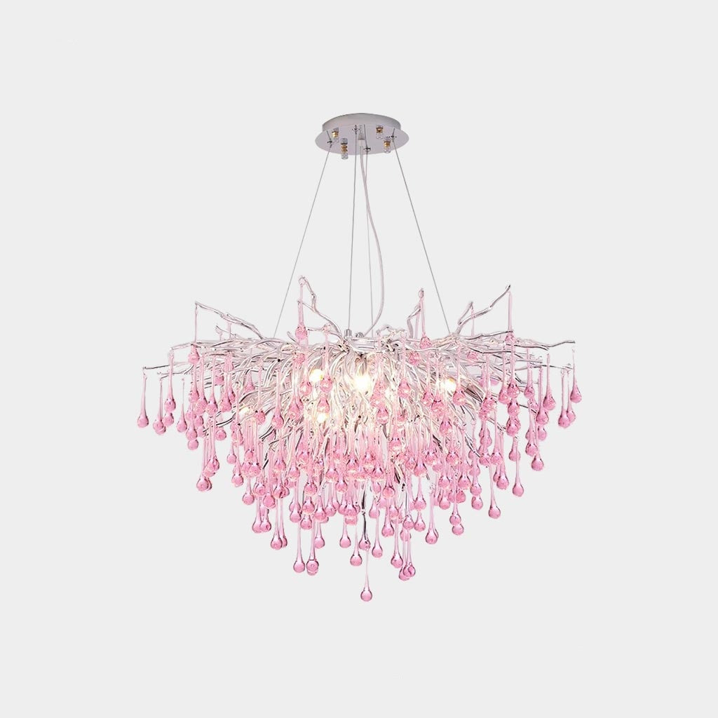 Chandelier Pink Crystal Glass Branch Raindrop