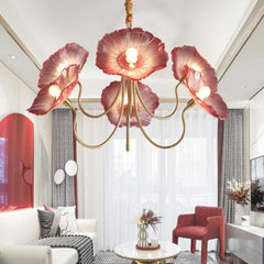 Chandelier Retro Glass Lotus Flower Purple Living Room