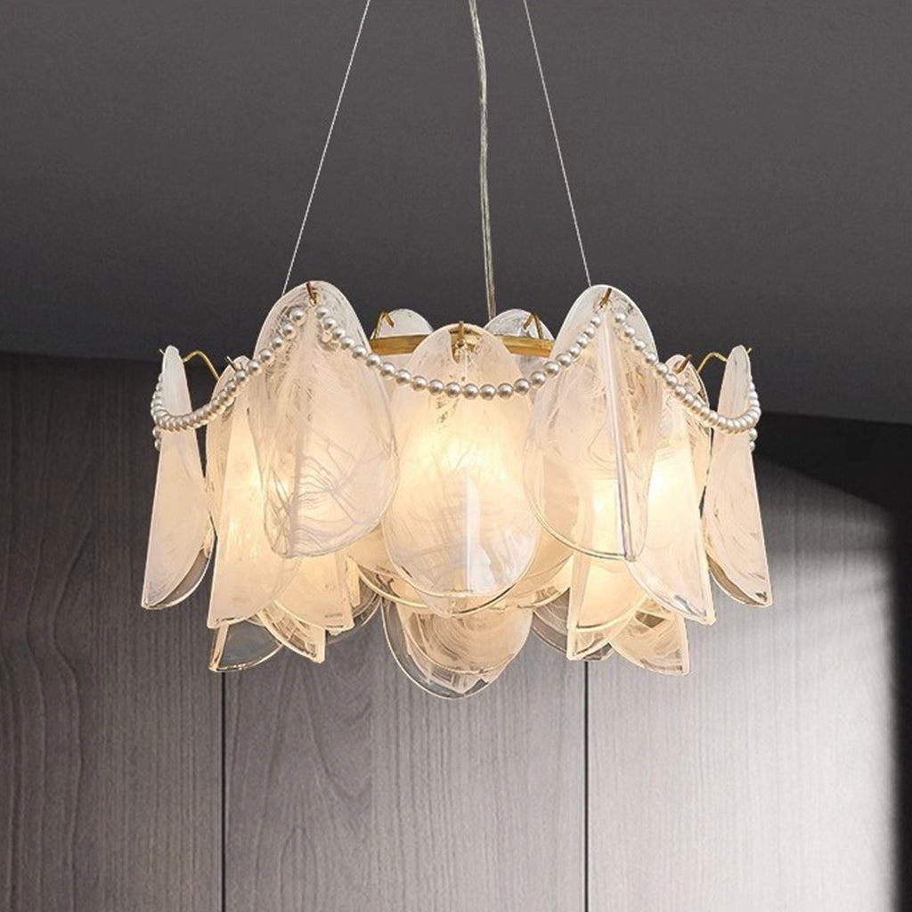 Chandelier Romantic French Frosted Glass Pearl Corner