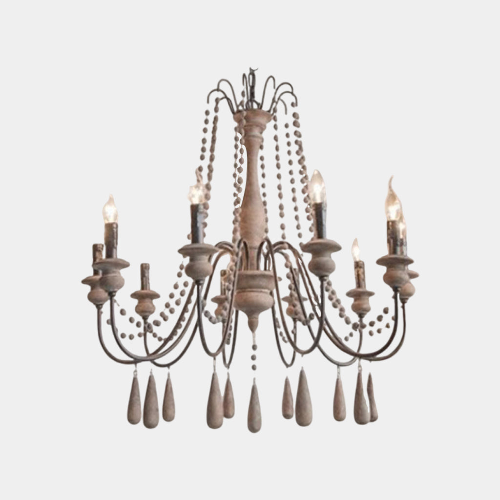 Chandelier Vintage Wood Iron Bead Candle