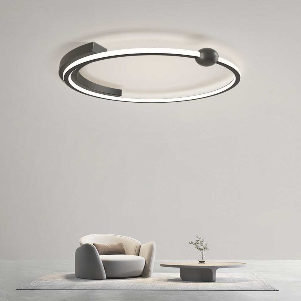 Circular Ring LED Flush Mount Ceiling Light Black Living Room