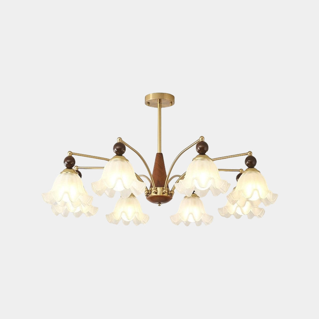 Farmhouse Branch Wood White Glass Flower Chandelier