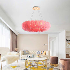 Feather Pendant Ceiling Light Fluffy Pink Living Room
