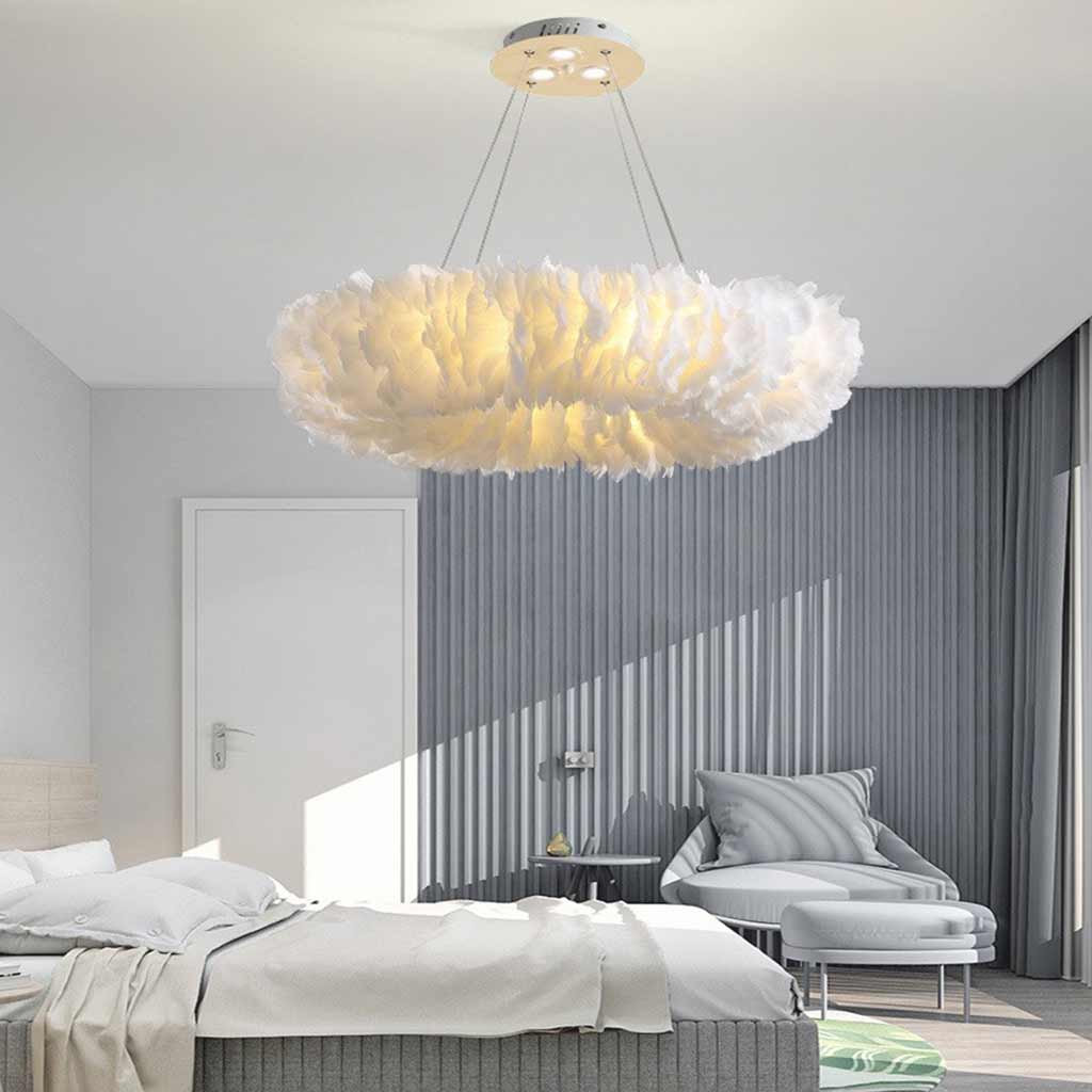 Feather Pendant Ceiling Light Fluffy White Bedroom