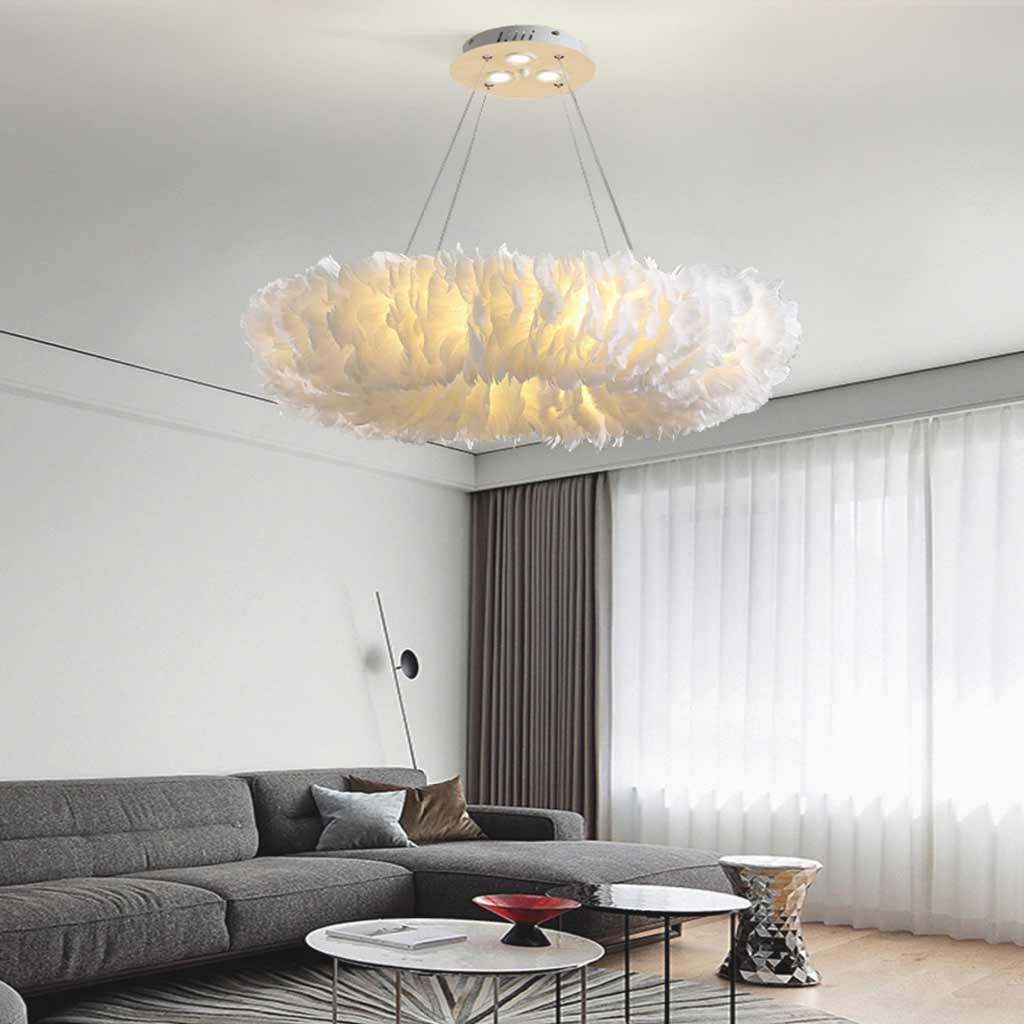 Feather Pendant Ceiling Light Fluffy White Living Room