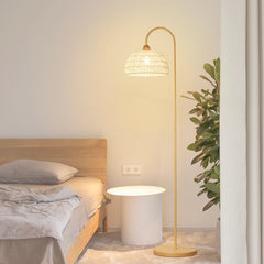 Floor Lamp Ambient Cream Rattan Arched Beige Bedroom