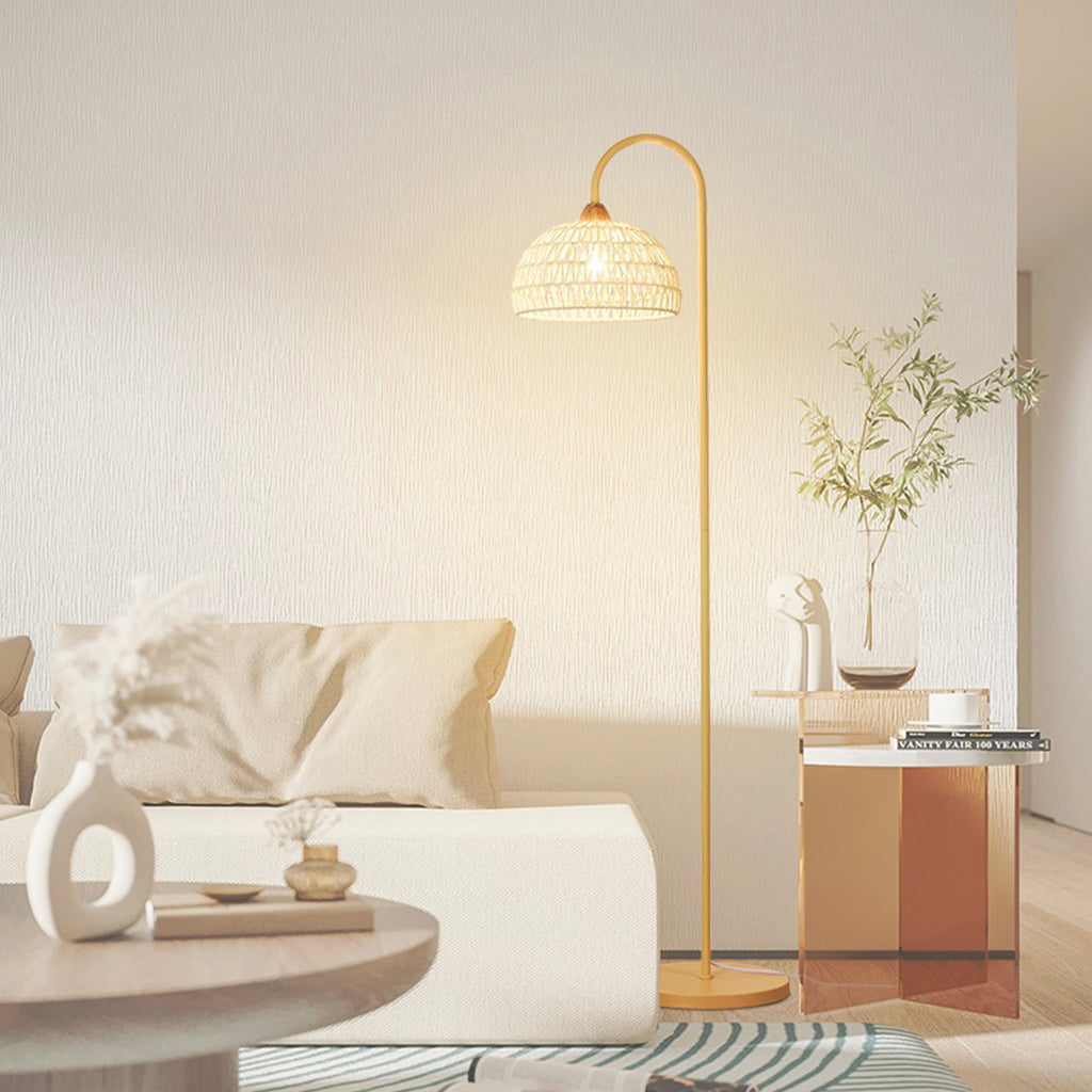 Floor Lamp Ambient Cream Rattan Arched Living Room