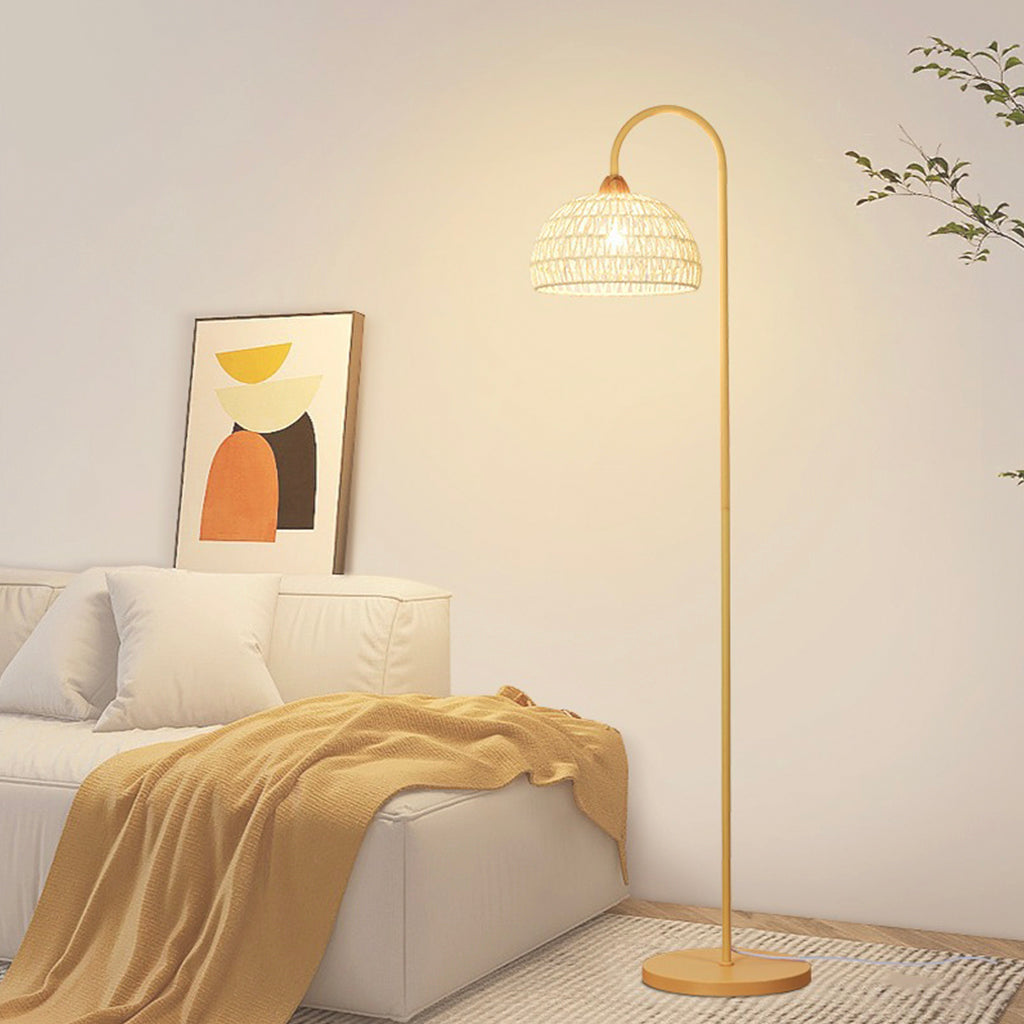 Floor Lamp Ambient Cream Rattan Arched Room