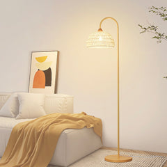 Floor Lamp Ambient Cream Rattan Arched Room