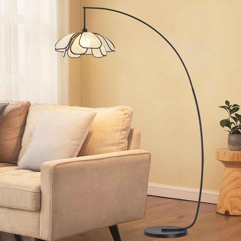 Floor Lamp Ambient Iron Arc Fishing Pole Fabric Flower Living Room