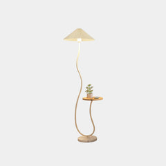 Floor Lamp Cream Curved Fabric Shade with Table Beige