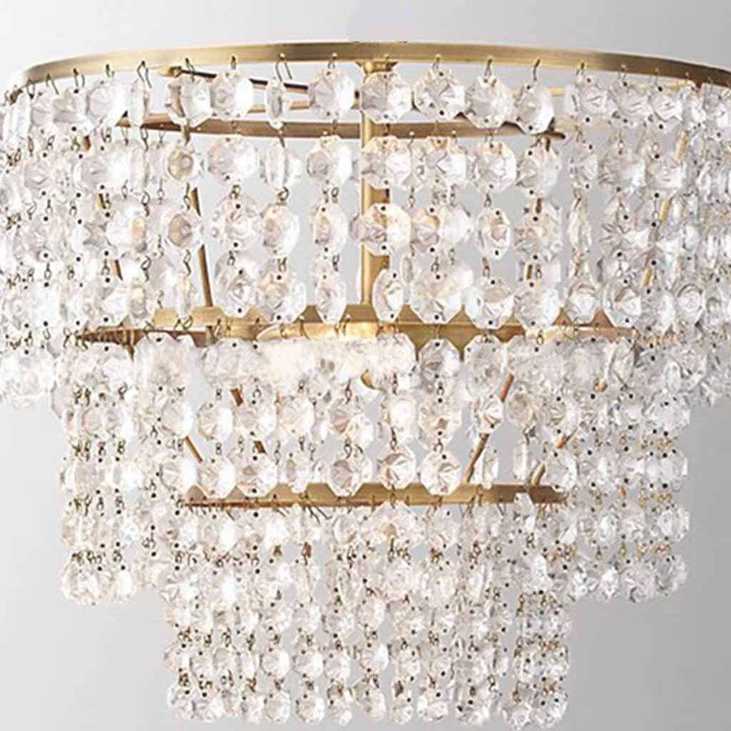 Floor Lamp French Luxury Brass Crystal Round 3 Tiered Lampshade