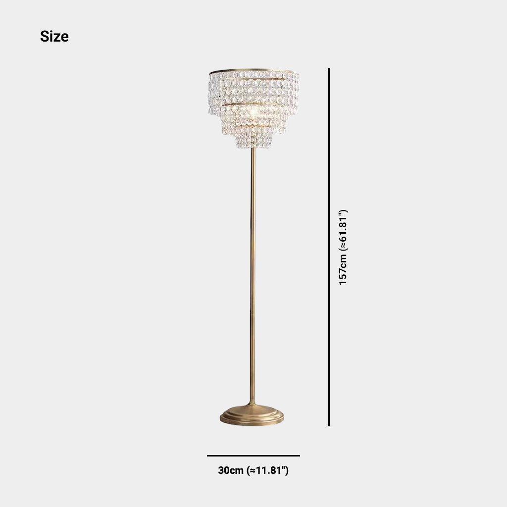 Floor Lamp French Luxury Brass Crystal Round 3 Tiered Size