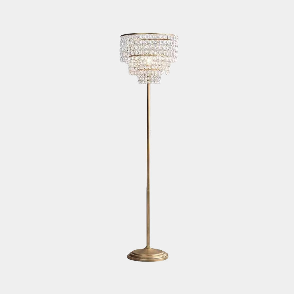 Floor Lamp French Luxury Brass Crystal Round 3 Tiered