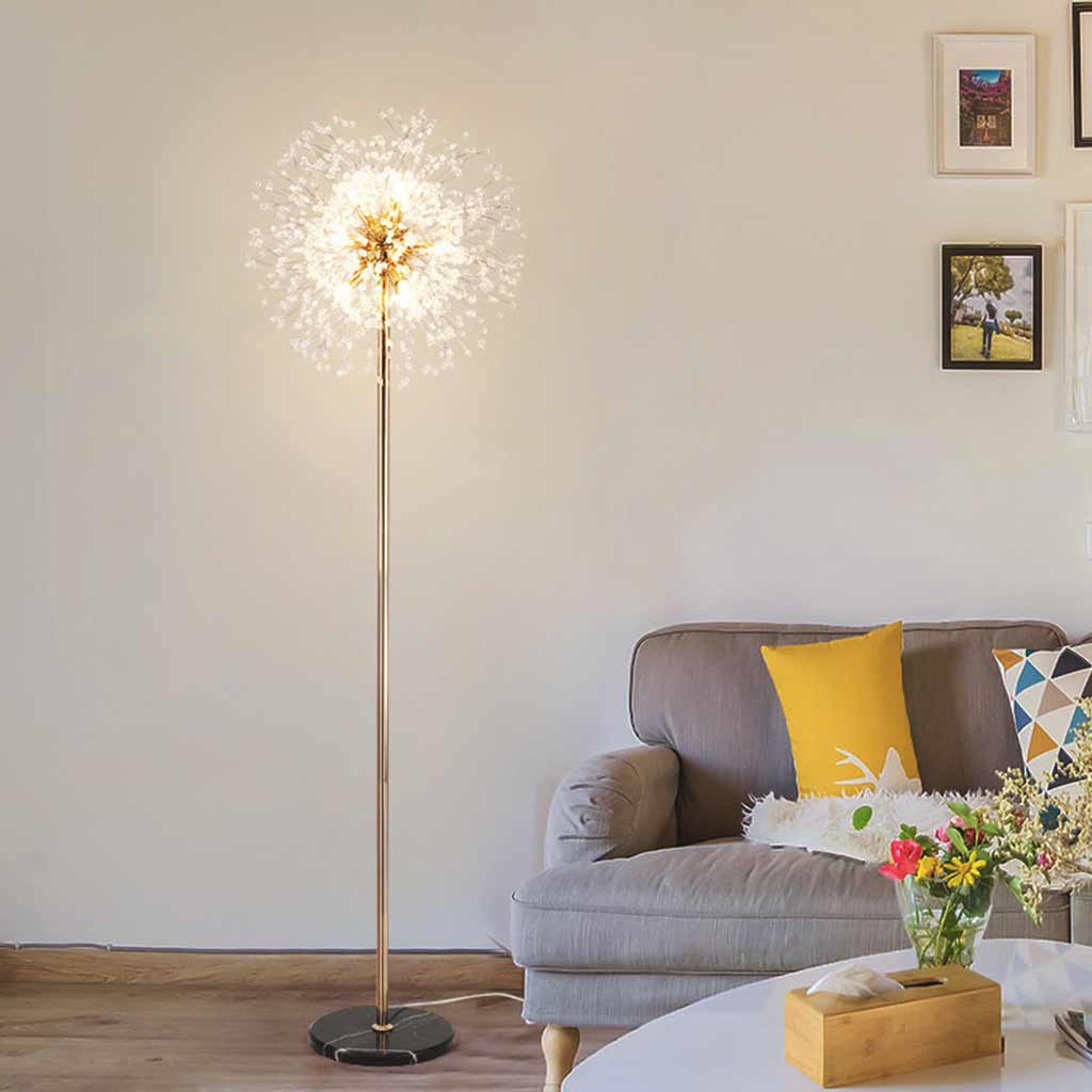 Floor Lamp Gorgeous Crystal Dandelion Gold Living Room 