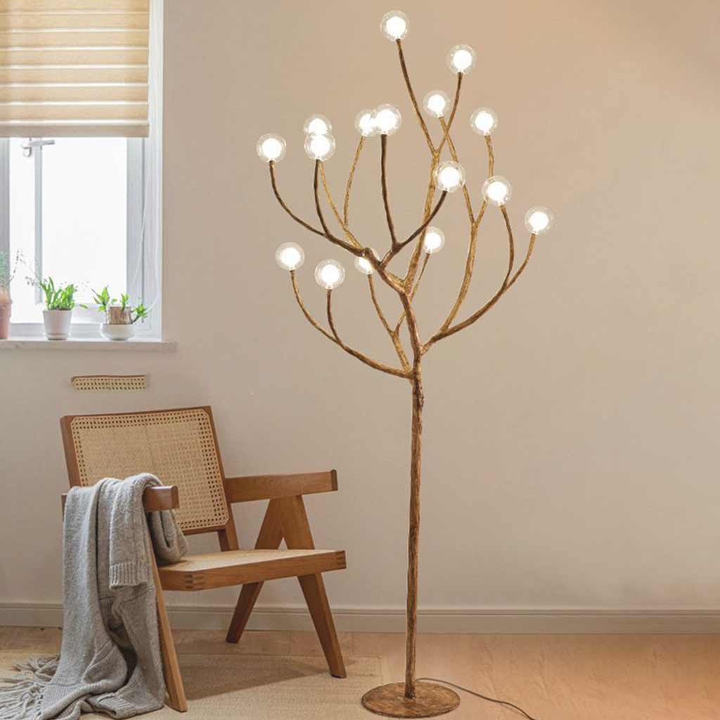 Floor Lamp Retro Metal Tree Branch Multi Globe Sitting Room