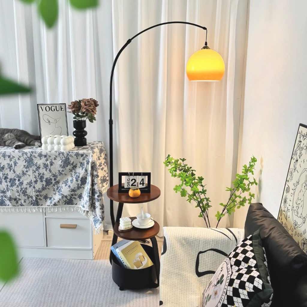 Floor Lamp Retro Round Adjustable Arc with Table Living Room