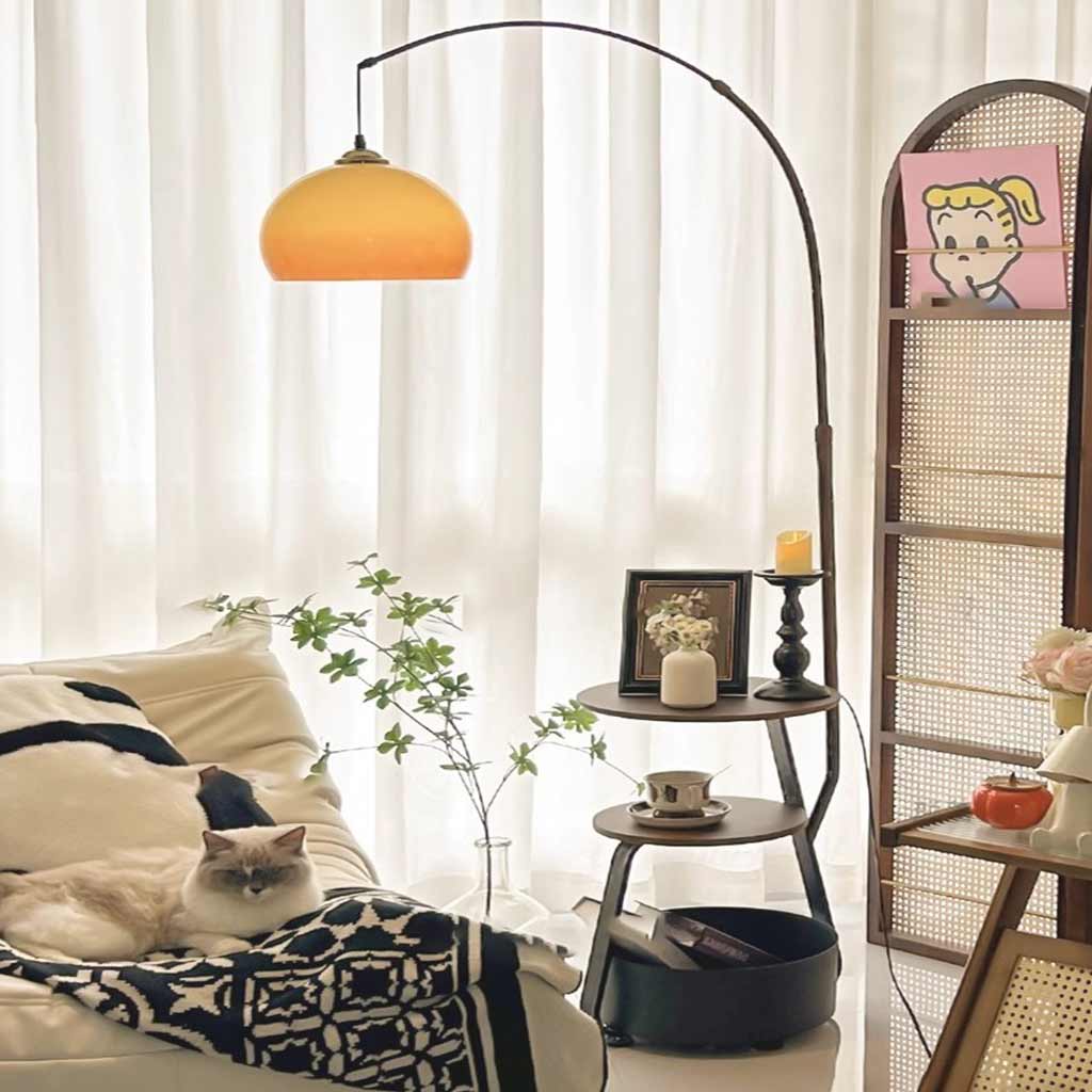 Floor Lamp Retro Round Adjustable Arc with Table Sitting Room