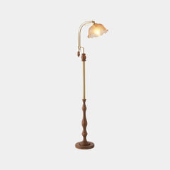 Floor Lamp Vintage Arc Wood Glass Flower Amber