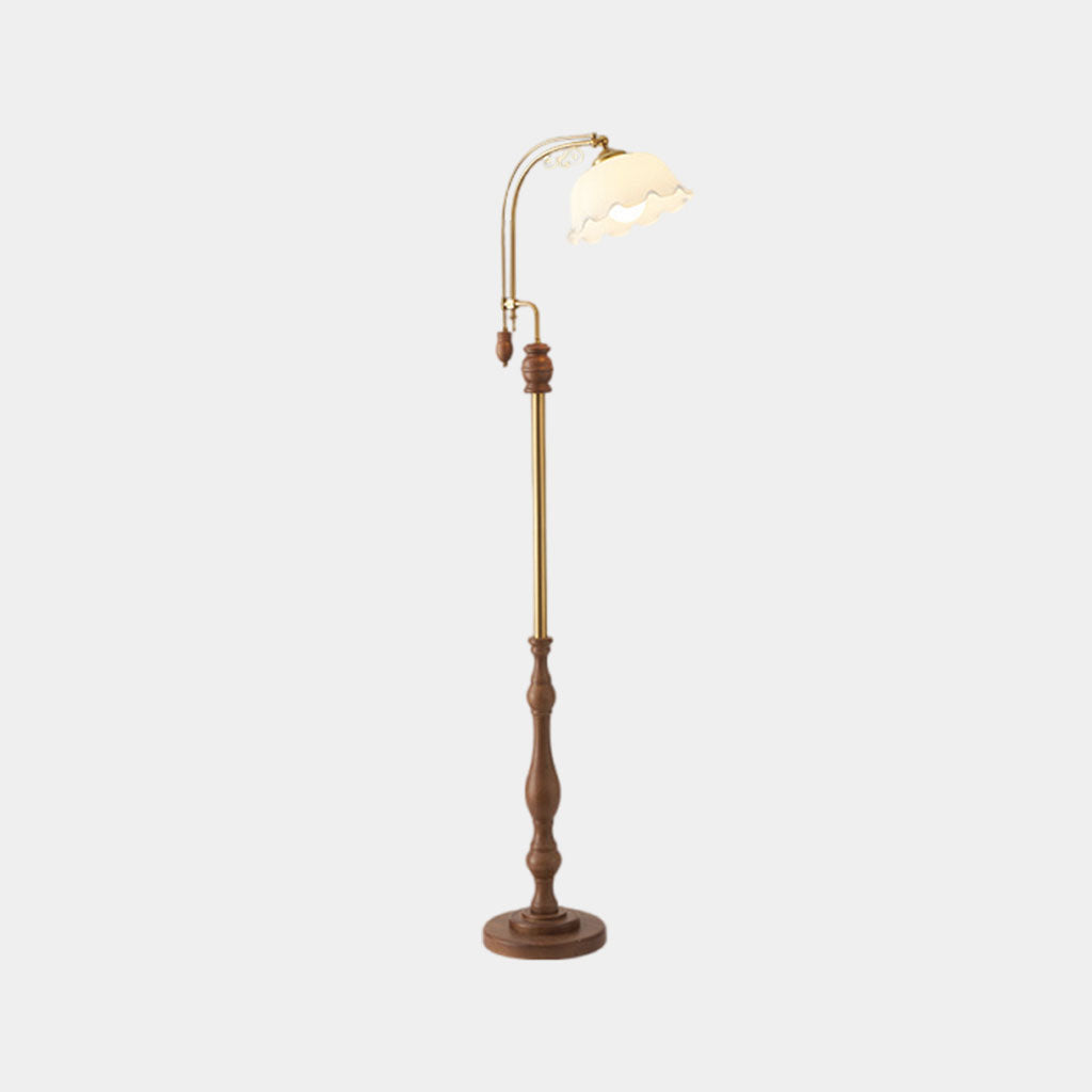 Floor Lamp Vintage Arc Wood Glass Flower