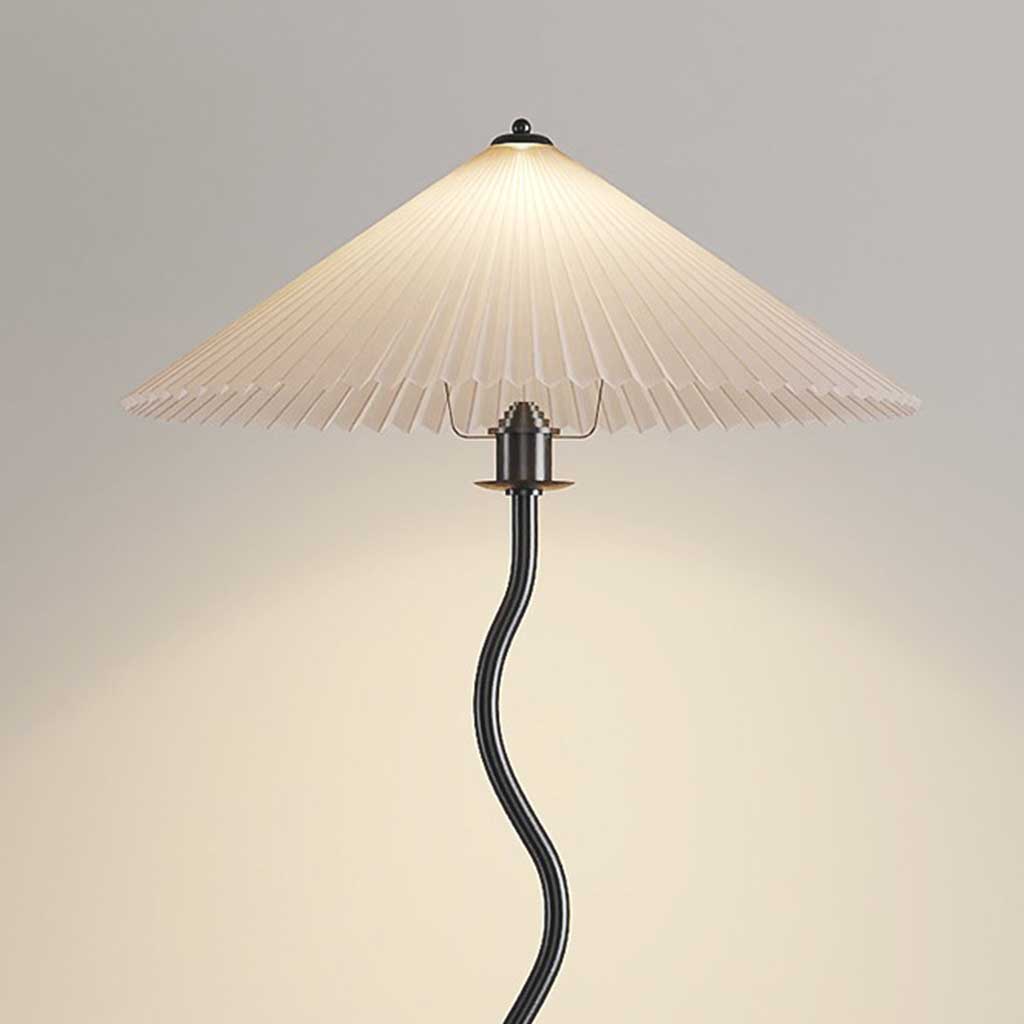 Floor Lamp Vintage Wavy with White Fabric Pleated Shade Detail