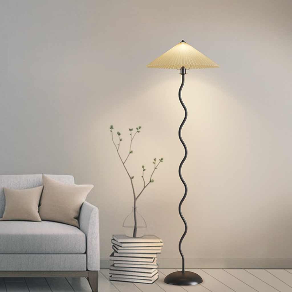 Floor Lamp Vintage Wavy with White Fabric Pleated Shade Room