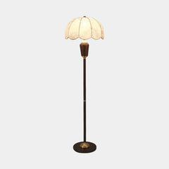 Floor Lamp Vintage Wood Brass with Cloth Shade