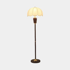 Floor Lamp Wood Brass with Cloth Shade