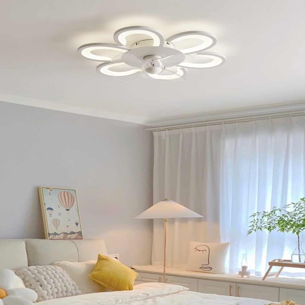 Flush Mount Ceiling Fan with LED Light Flower Bedroom