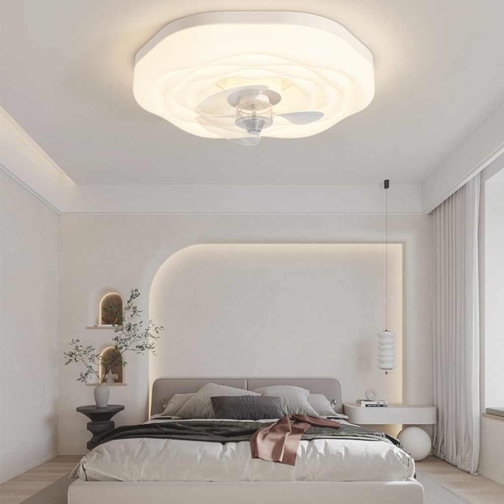Flush Mount Ceiling Fan Light Nordic Rose White Bedroom