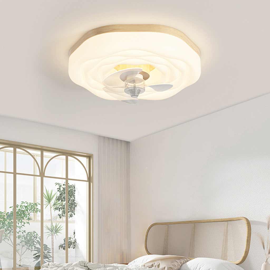 Flush Mount Ceiling Fan Light Nordic Rose Wood Grain Bedroom