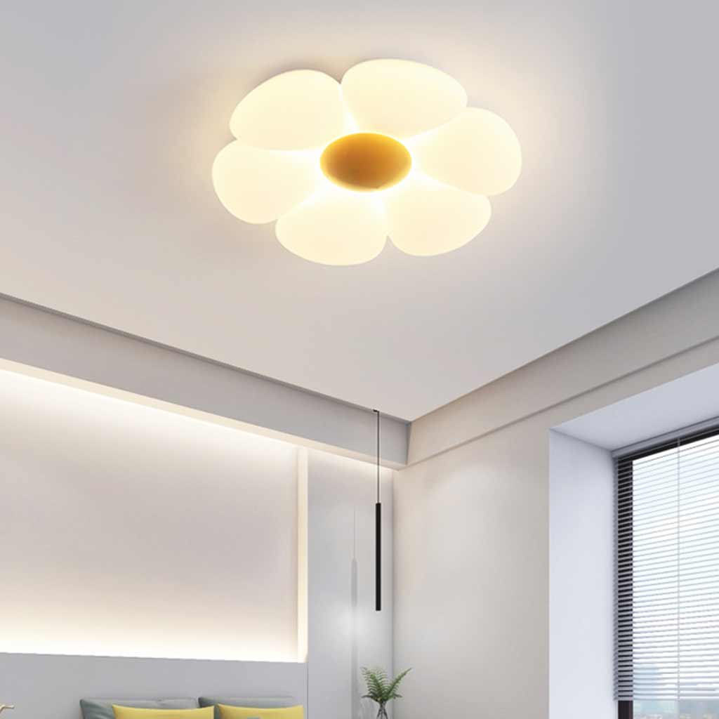 Flush Mount Ceiling Light Cream Acrylic Flower LED Yellow Bedroom