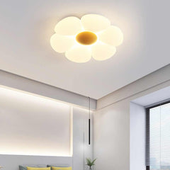 Flush Mount Ceiling Light Cream Acrylic Flower LED Yellow Bedroom