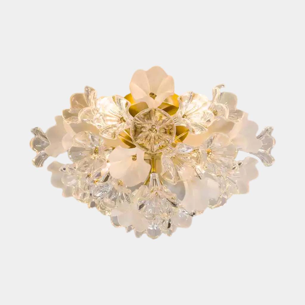 Flush Mount Ceiling Light French Crystal Glass Flower