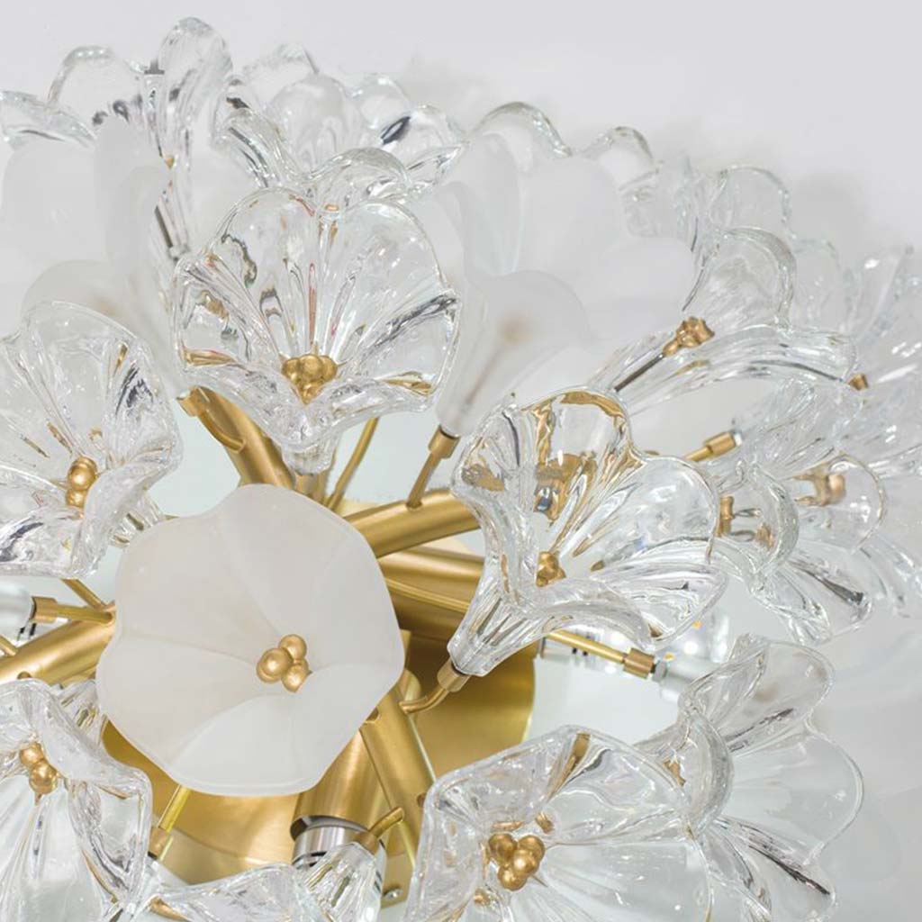 Flush Mount Ceiling Light French Crystal Glass Jasmine Flower Detail