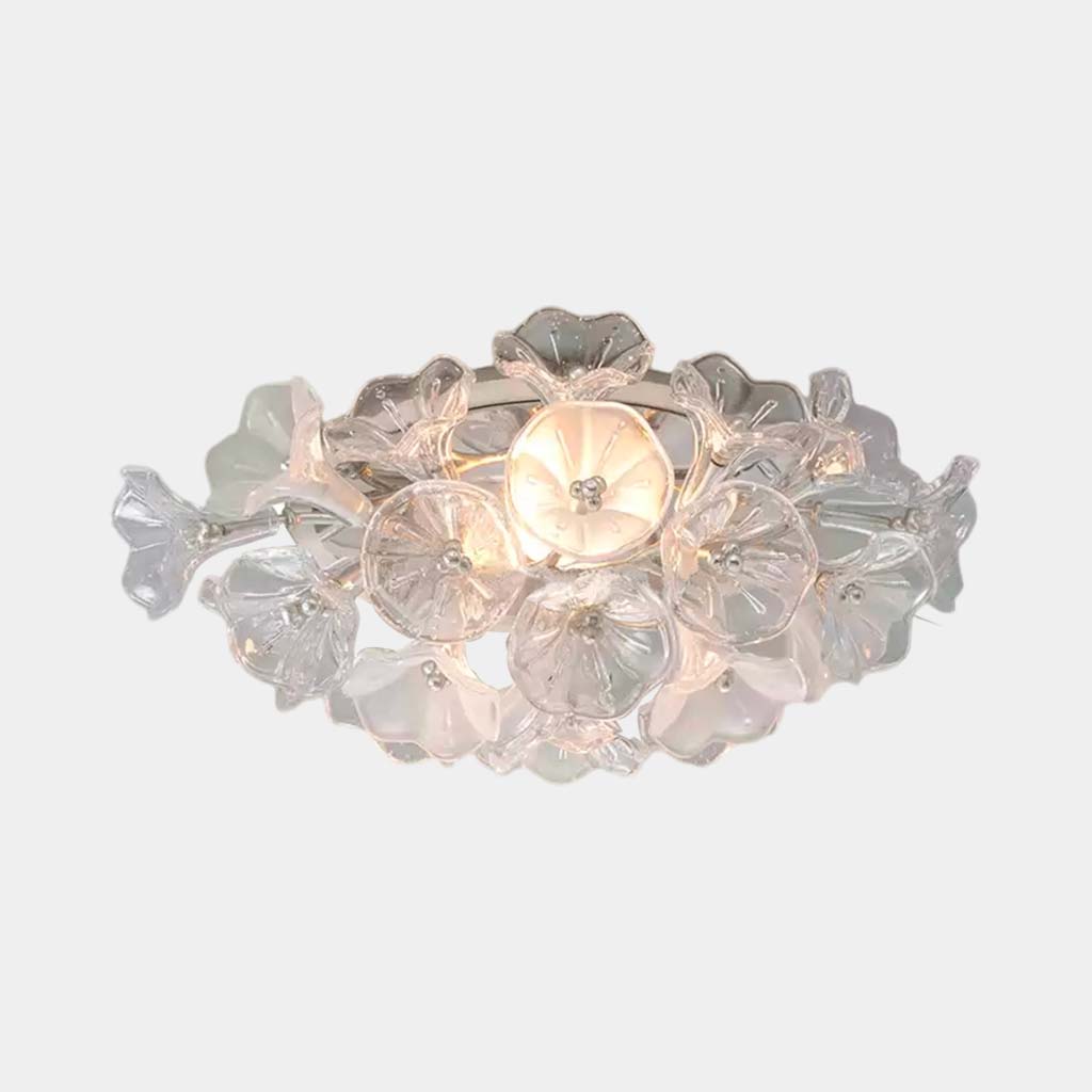 Flush Mount Ceiling Light French Crystal Glass Jasmine Flower Silver