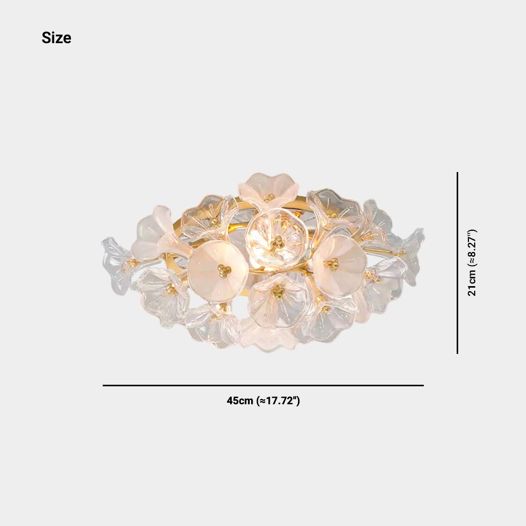 Flush Mount Ceiling Light French Crystal Glass Jasmine Flower Size