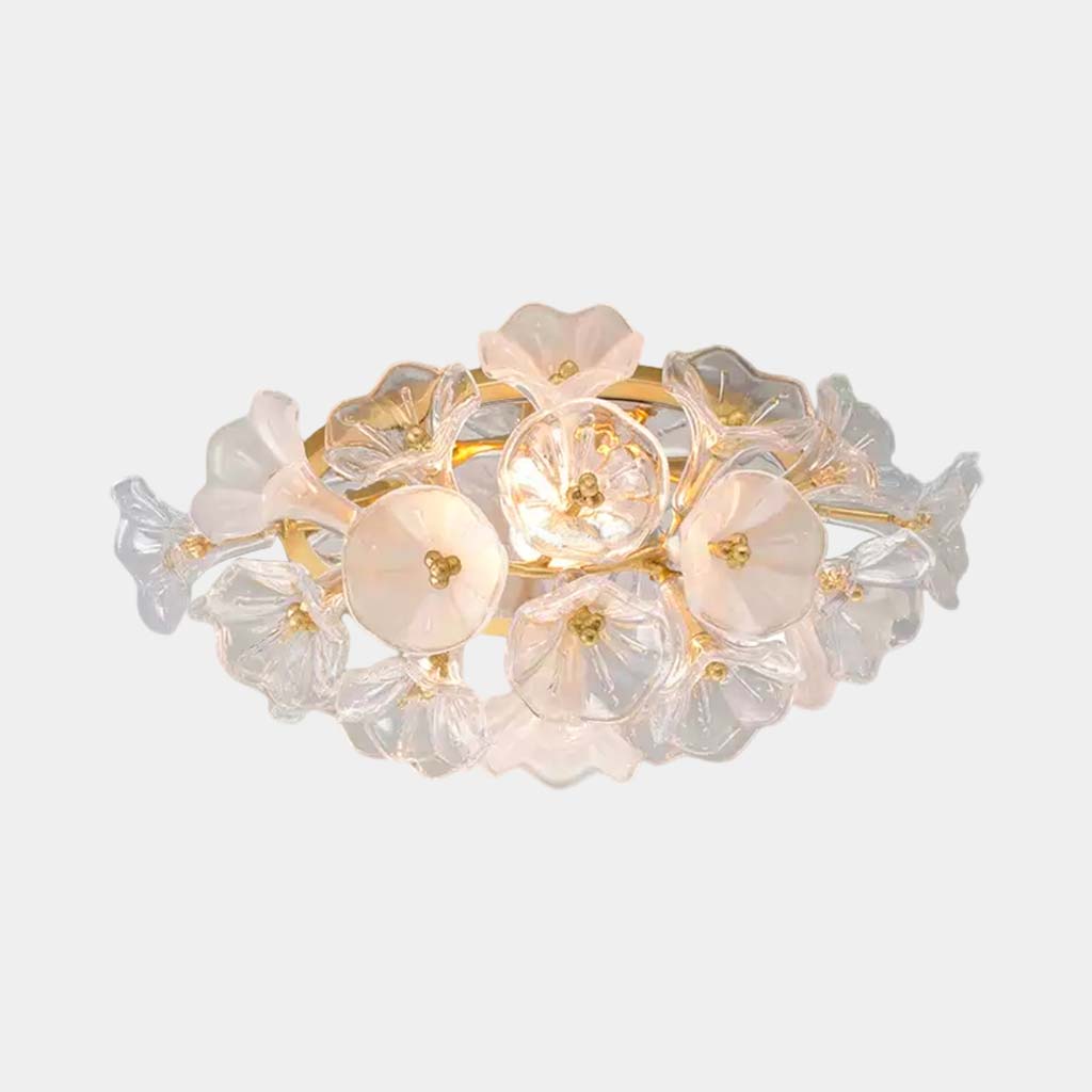 Flush Mount Ceiling Light French Crystal Glass Jasmine Flower