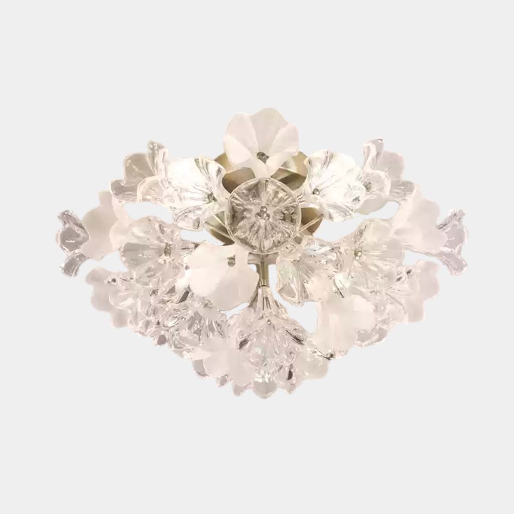 Flush Mount Ceiling Light French Crystal Glass Jasmine Silver