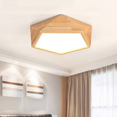 Flush Mount Ceiling Light Geometric Wood Dimmable Room