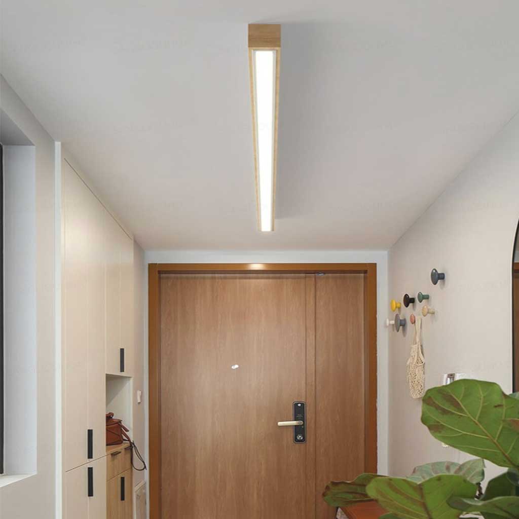 Flush Mount Ceiling Light Long Wooden Linear Hallway