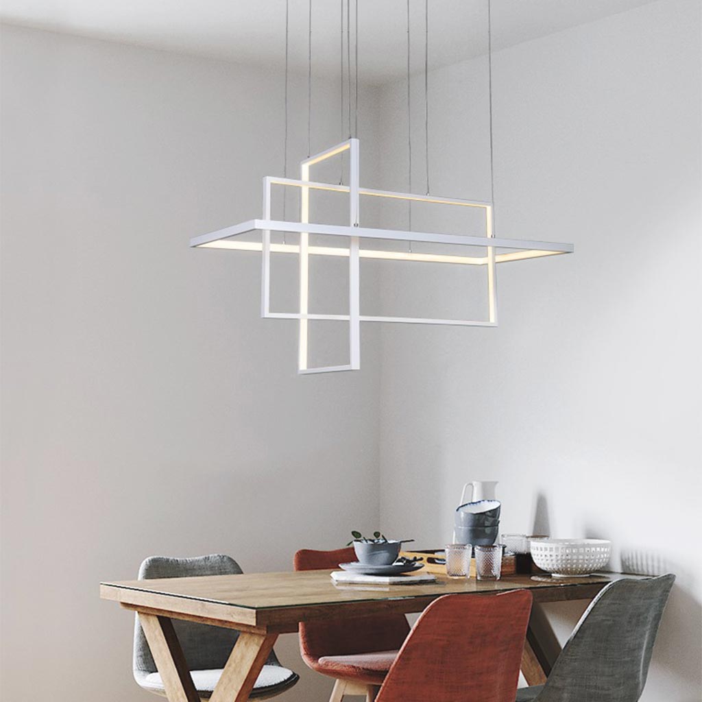 Geometric LED Linear Rectangle Chandelier Dining Table