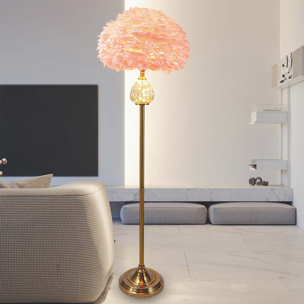 Glass Teardrop Feather Shade Floor Lamp Pink Living Room