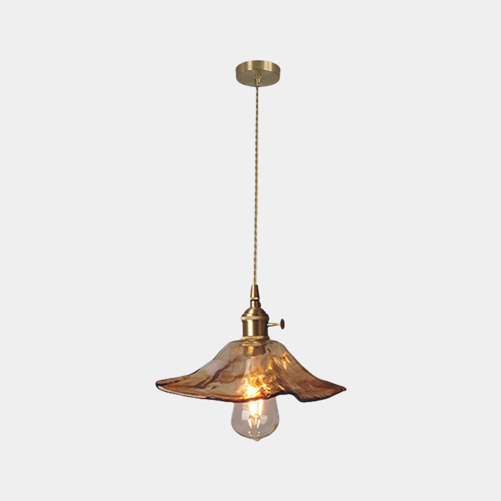 Hanging Pendant Light Brass Amber Glass